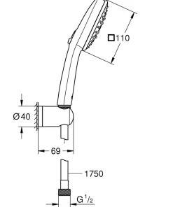Ensemble douchette 3 jets + support + flexible chrome, Grohe Vitalio 100