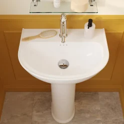 Ensemble lavabo et colonne en céramique blanc Endell GoodHome