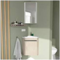 Ensemble lave-mains angle suspendu SKINO avec robinet et armoire d'angle