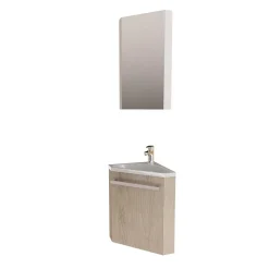Ensemble lave-mains angle suspendu SKINO avec robinet et armoire d'angle