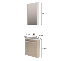 Ensemble lave-mains angle suspendu SKINO avec robinet et armoire d'angle