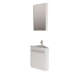 Ensemble lave-mains angle suspendu SKINO avec robinet et armoire d'angle