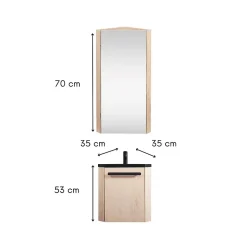 Ensemble lave-mains d'angle SKINO suspendu avec armoire miroir