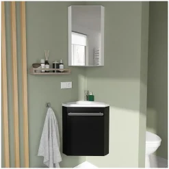 Ensemble lave-mains d'angle SKINO + vasque + armoire de toilette