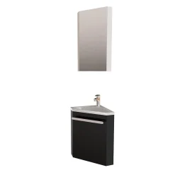 Ensemble lave-mains d'angle SKINO + vasque + armoire de toilette