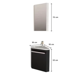 Ensemble lave-mains d'angle SKINO + vasque + armoire de toilette