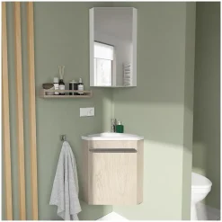 Ensemble lave-mains d'angle SKINO + vasque + armoire de toilette