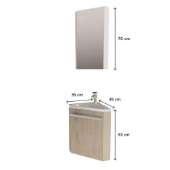 Ensemble lave-mains d'angle SKINO + vasque + armoire de toilette