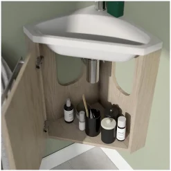Ensemble lave-mains d'angle SKINO + vasque + armoire de toilette
