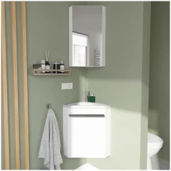 Ensemble lave-mains d'angle SKINO + vasque + armoire de toilette