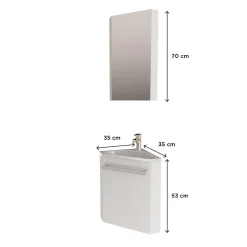 Ensemble lave-mains d'angle SKINO + vasque + armoire de toilette