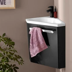 Ensemble lave-mains d'angle suspendu SKINO avec robinet noir