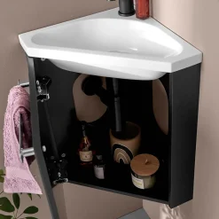 Ensemble lave-mains d'angle suspendu SKINO avec robinet noir