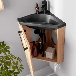 Ensemble lave-mains d'angle suspendu SKINO avec robinet noir