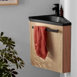 Ensemble lave-mains d'angle suspendu SKINO avec robinet noir