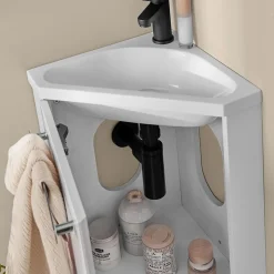 Ensemble lave-mains d'angle suspendu SKINO avec robinet noir