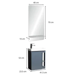 Ensemble lave-mains HAMPTON avec rangement latéral et miroir tablette