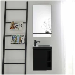 Ensemble lave-mains HAMPTON avec robinet noir et miroir tablette