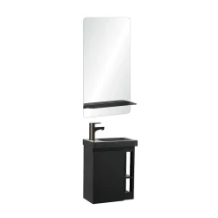 Ensemble lave-mains HAMPTON avec robinet noir et miroir tablette