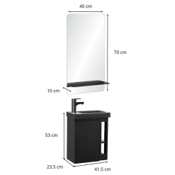 Ensemble lave-mains HAMPTON avec robinet noir et miroir tablette