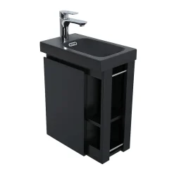 Ensemble lave-mains HAMPTON avec robinet noir et miroir tablette