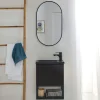 Ensemble lave-mains NOVA métal et bois avec robinet noir et miroir ovale