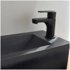 Ensemble lave-mains NOVA métal et bois avec robinet noir et miroir ovale