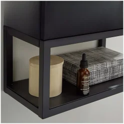 Ensemble lave-mains NOVA métal et bois avec robinet noir et miroir ovale