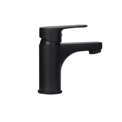 Ensemble lave-mains NOVA métal et bois avec robinet noir et miroir ovale