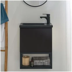 Ensemble lave-mains NOVA suspendu métal et bois avec robinet noir