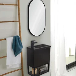 Ensemble lave-mains NOVA suspendu métal et bois avec robinet noir