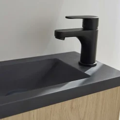 Ensemble lave-mains NOVA suspendu métal et bois avec robinet noir