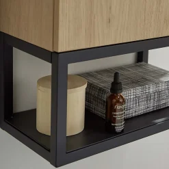 Ensemble lave-mains NOVA suspendu métal et bois avec robinet noir