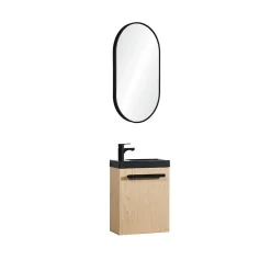 Ensemble lave-mains suspendu NEVADA avec robinet noir et miroir ovale