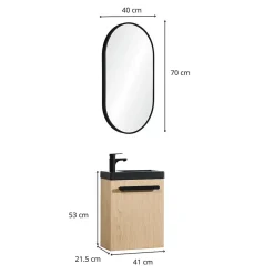 Ensemble lave-mains suspendu NEVADA avec robinet noir et miroir ovale