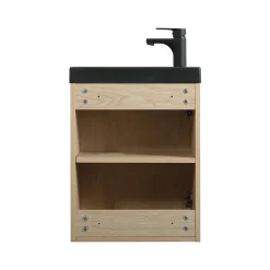 Ensemble lave-mains suspendu NEVADA avec robinet noir et miroir ovale