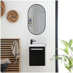 Ensemble lave-mains suspendu NEVADA avec robinet noir et miroir ovale