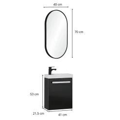 Ensemble lave-mains suspendu NEVADA avec robinet noir et miroir ovale