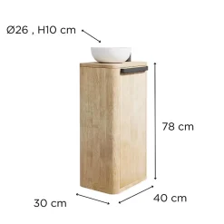 Ensemble lave-mains totem en chêne massif vieilli avec vasque ronde TOM