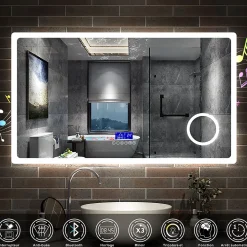 Ensemble meuble 100 cm anthracite avec 2 tiroirs, lavabo céramique + Miroir Bluetooth tricolore + 2 colonnes hautes, suspendu