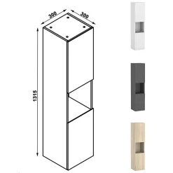 Ensemble meuble 80 cm anthracite avec 2 tiroirs, lavabo céramique + Miroir Bluetooth tricolore + 2 colonnes hautes, suspendu