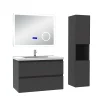 Ensemble meuble 80 cm anthracite avec 2 tiroirs, lavabo céramique + Miroir Bluetooth tricolore + colonne haute, suspendu