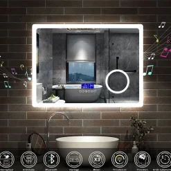 Ensemble meuble 80 cm anthracite avec 2 tiroirs, lavabo céramique + Miroir Bluetooth tricolore + colonne, suspendu