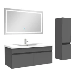 Ensemble meuble + vasque + miroir lumineux + colonne 100cm meuble salle de bain Anthracite
