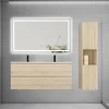 Ensemble meuble 2 vasque L.120cm 4 tiroirs + lavabo + LED miroir + colonne,chêne design