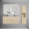 Ensemble meuble chêne et vasque L.120cm 4 tiroirs + colonne haut + lavabo + miroir 80x60cm x2-suspendu