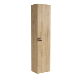 Ensemble meuble de salle de bain 80cm vasque déportée + colonne de rangement - KING - Roble (chêne clair)