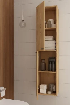 Ensemble meuble de salle de bain 80cm vasque déportée + colonne de rangement - KING - Roble (chêne clair)