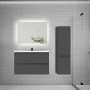 Ensemble meuble de salle de bain et lavabo anthracite (L.80cm) 2 tiroirs + meuble haut + lavabo + miroir LED