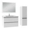 Ensemble meuble de salle de bain 80cm, vasque céramique + colonne + miroir lumineux, blanc